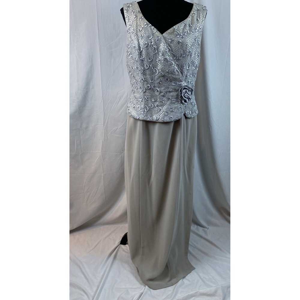 Vintage Made In USA Long Formal Dress Silver Embroidered Women's Size Medium